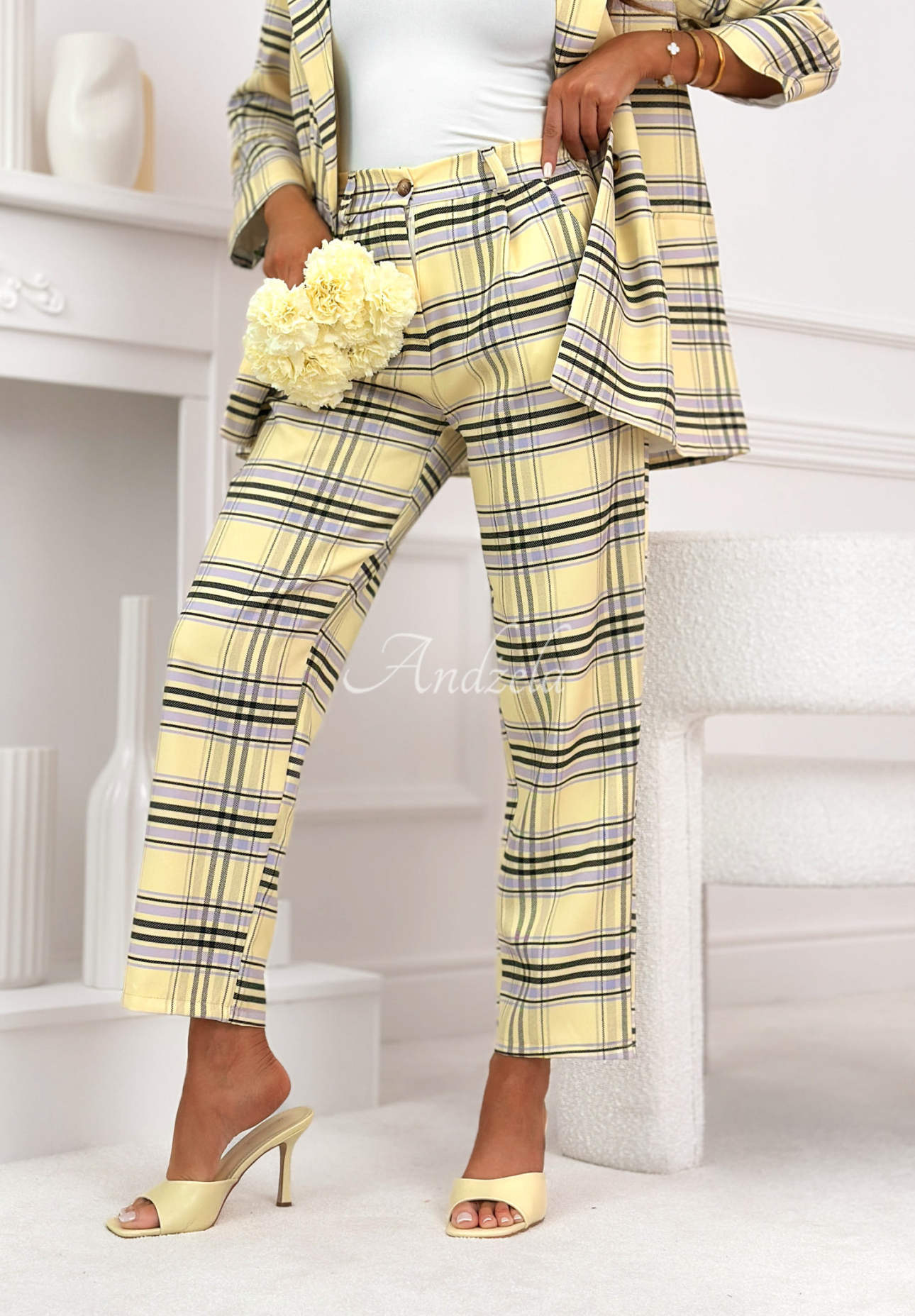 Her Decision yellow plaid fabric pants
