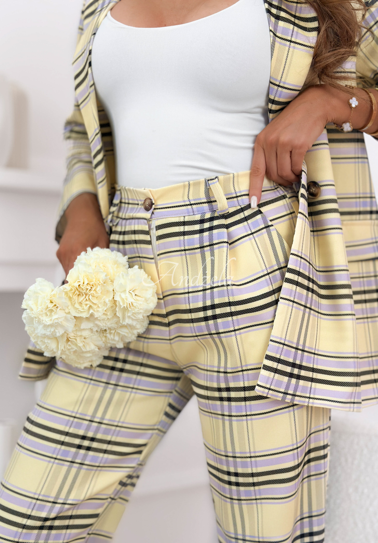 Her Decision yellow plaid fabric pants