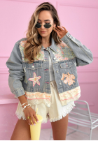 Krótka Jeans Jacke z kolorowymi haftami Solenne Hellblau