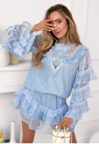 Zwiewny Set Hemd i Kurzer Rock z falbankami Blooming Season Himmelblau