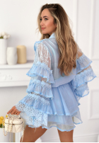 Zwiewny Set Hemd i Kurzer Rock z falbankami Blooming Season Himmelblau