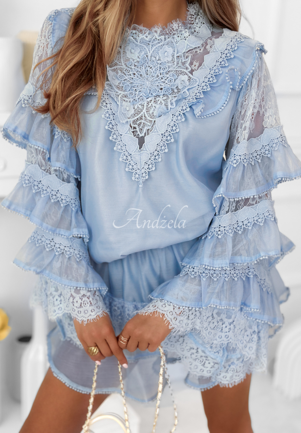 Set Bluse und Skorts mit R&uuml;schen Blooming Season Himmelblau