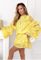 Zwiewny komplet koszula i spódniczka z falbankami Blooming Season błękitny