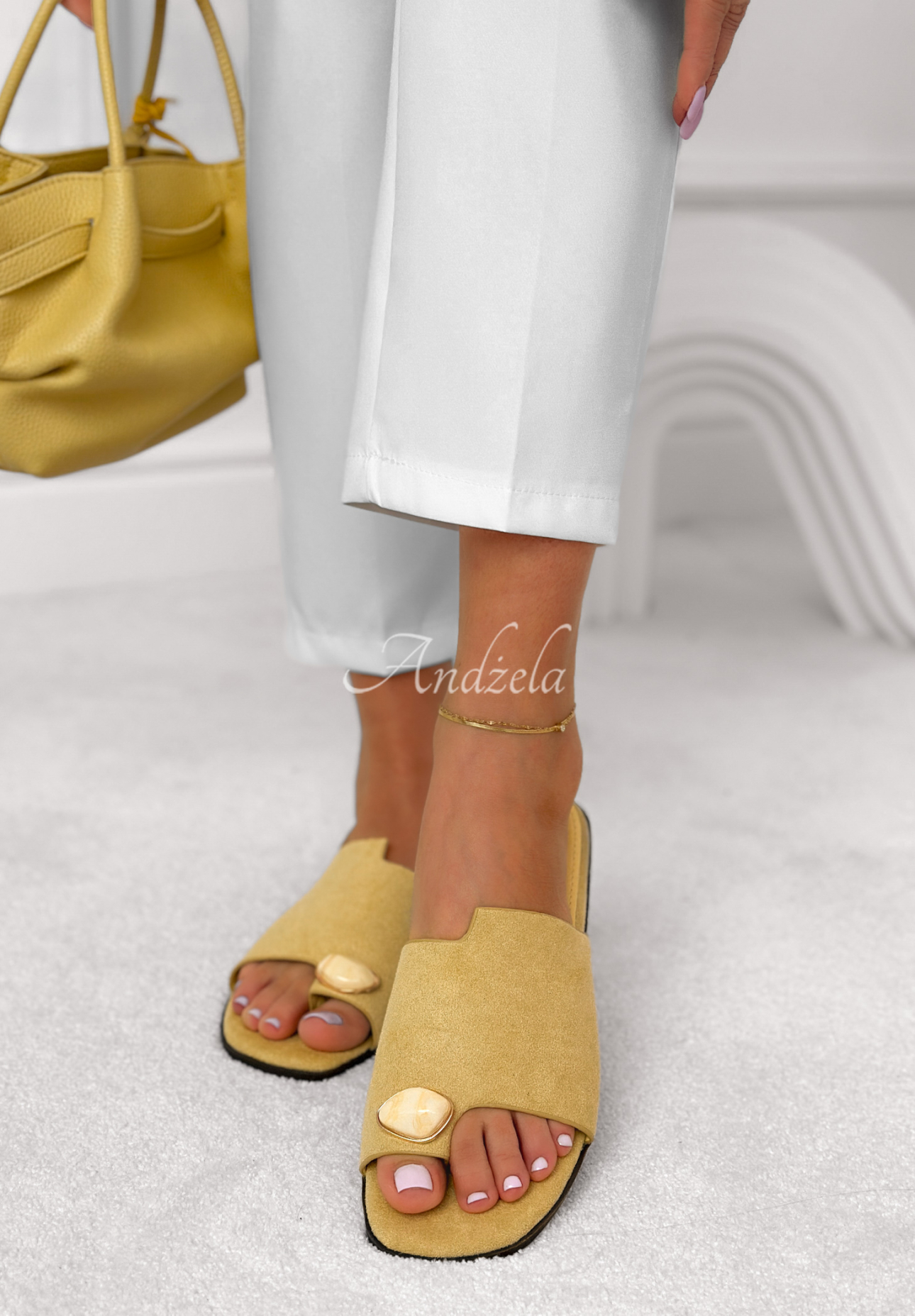 Suede flip-flops with decorative detail Morgana yellow