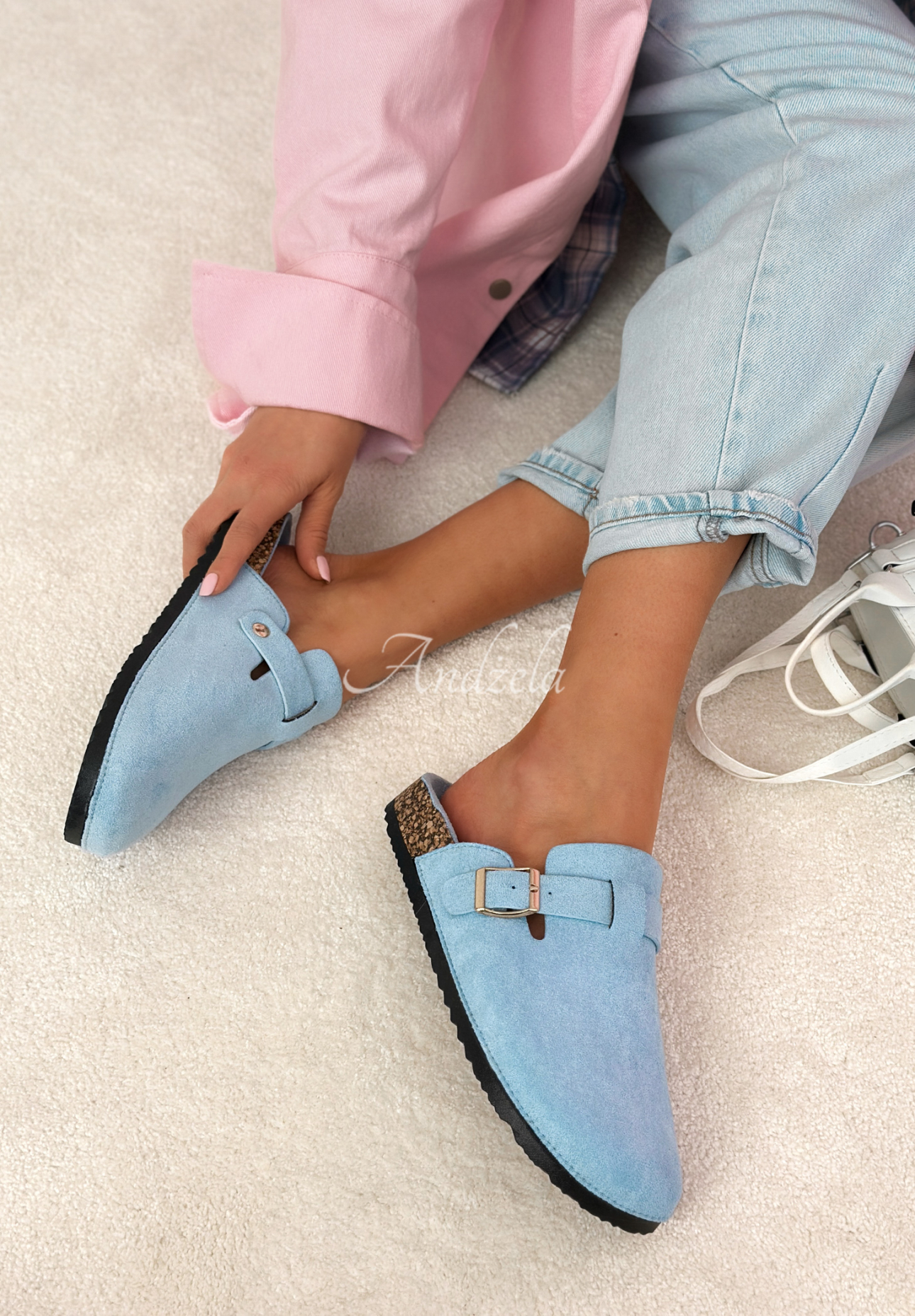 Madison blue suede clogs with straps
