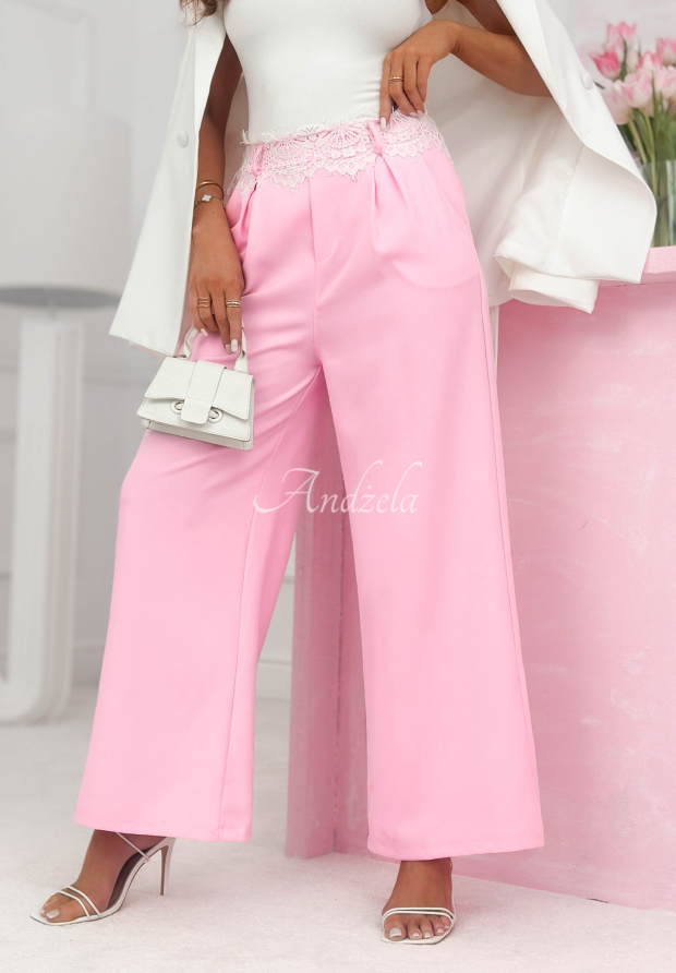 Stoffhose mit weitem Bein und Spitze Melodine Rosa