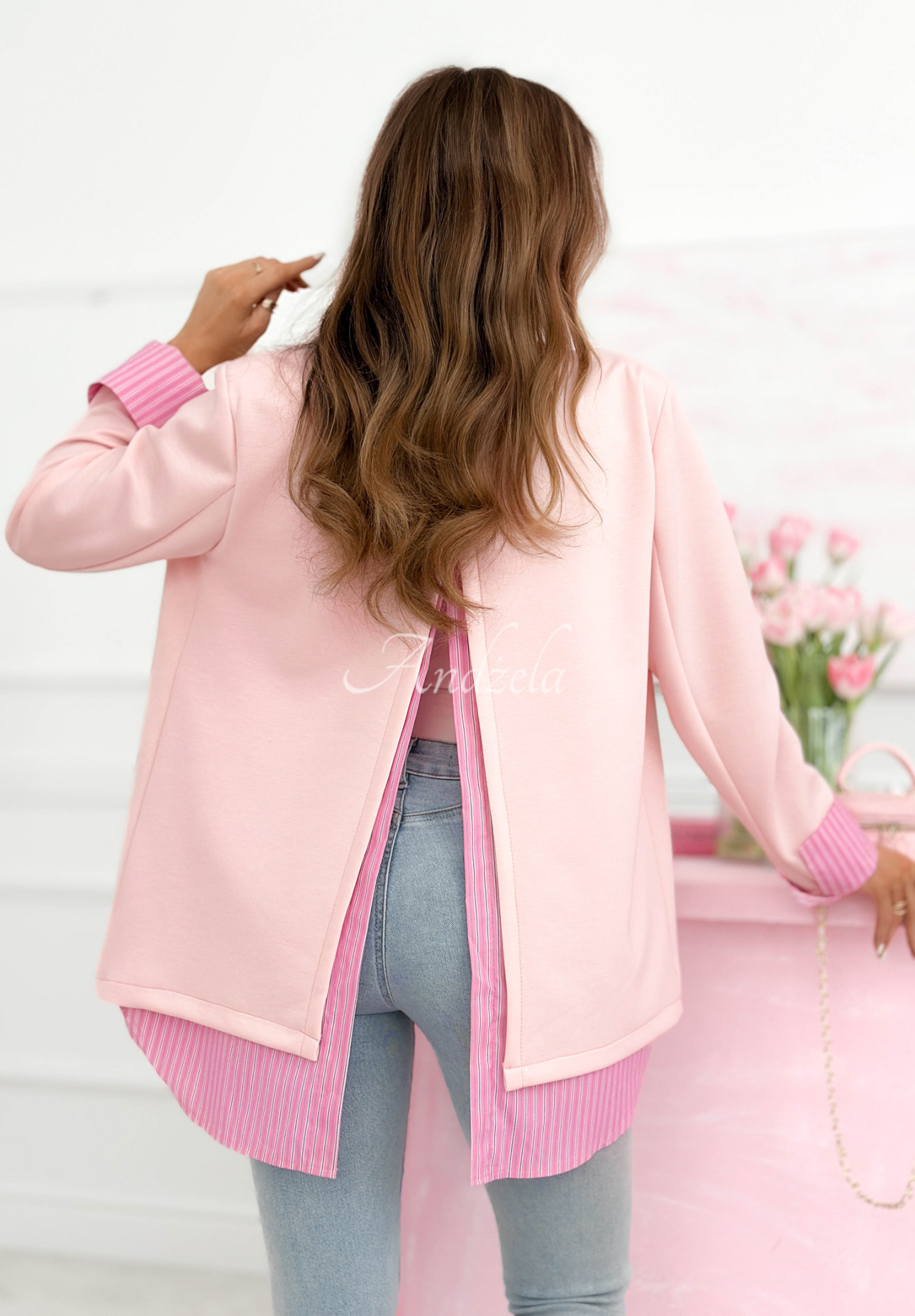 Blazer with shirt inserts and viscose Waiting For You powder pink