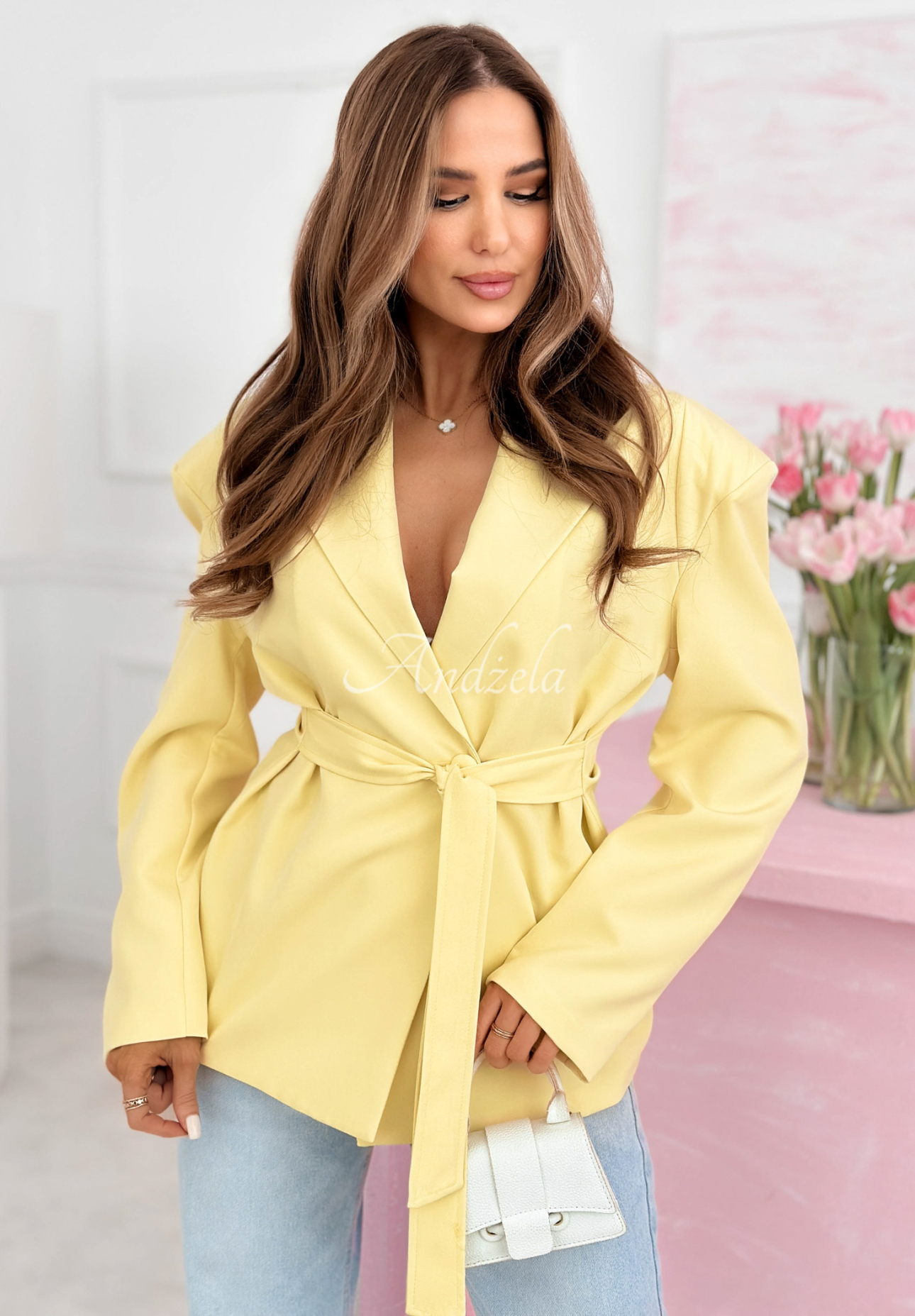 Zweireihiger Blazer mit Schulterpolstern Coctail Party Gelb