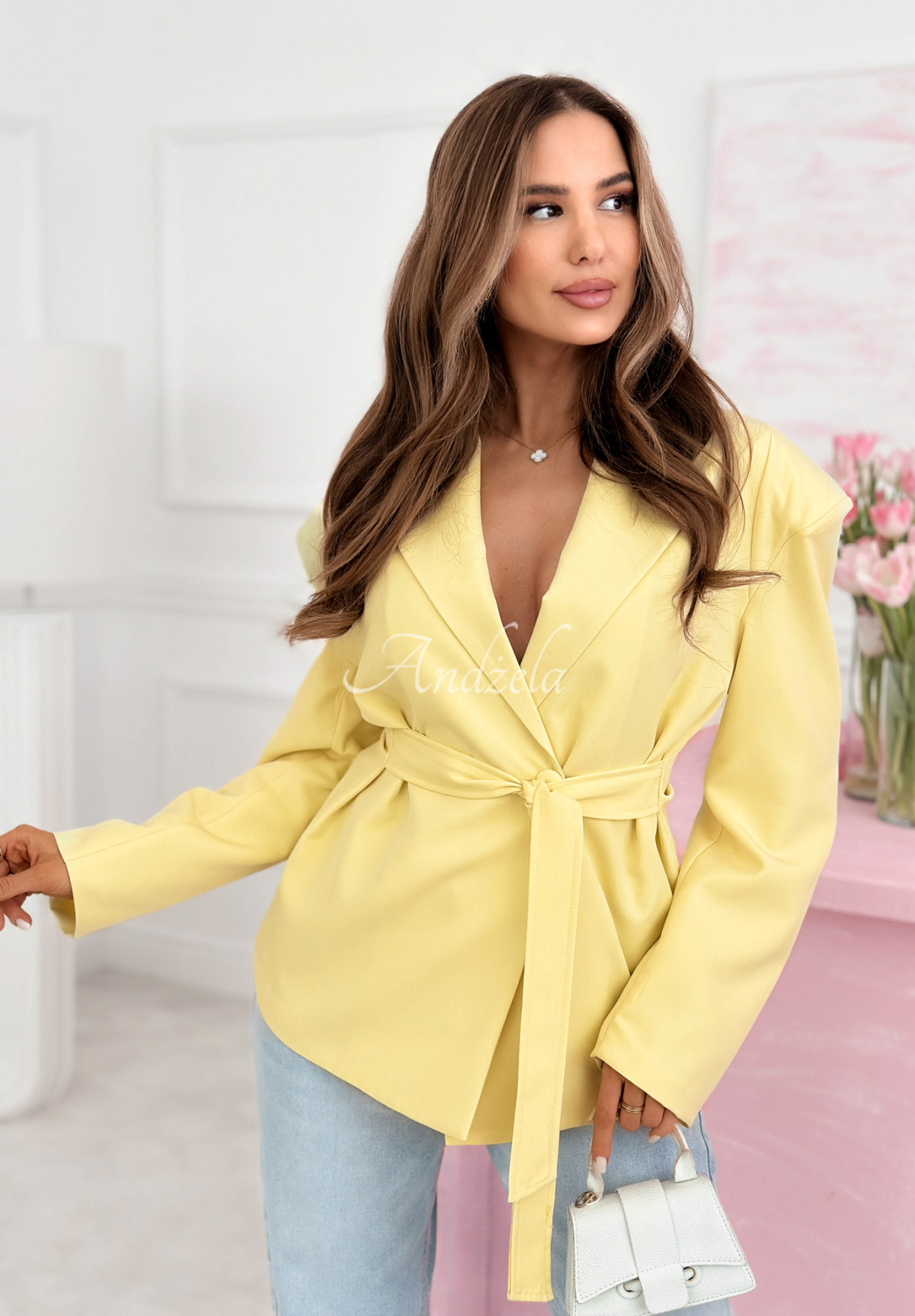 Double-breasted jacket with Coctail Party shoulder pads, yellow