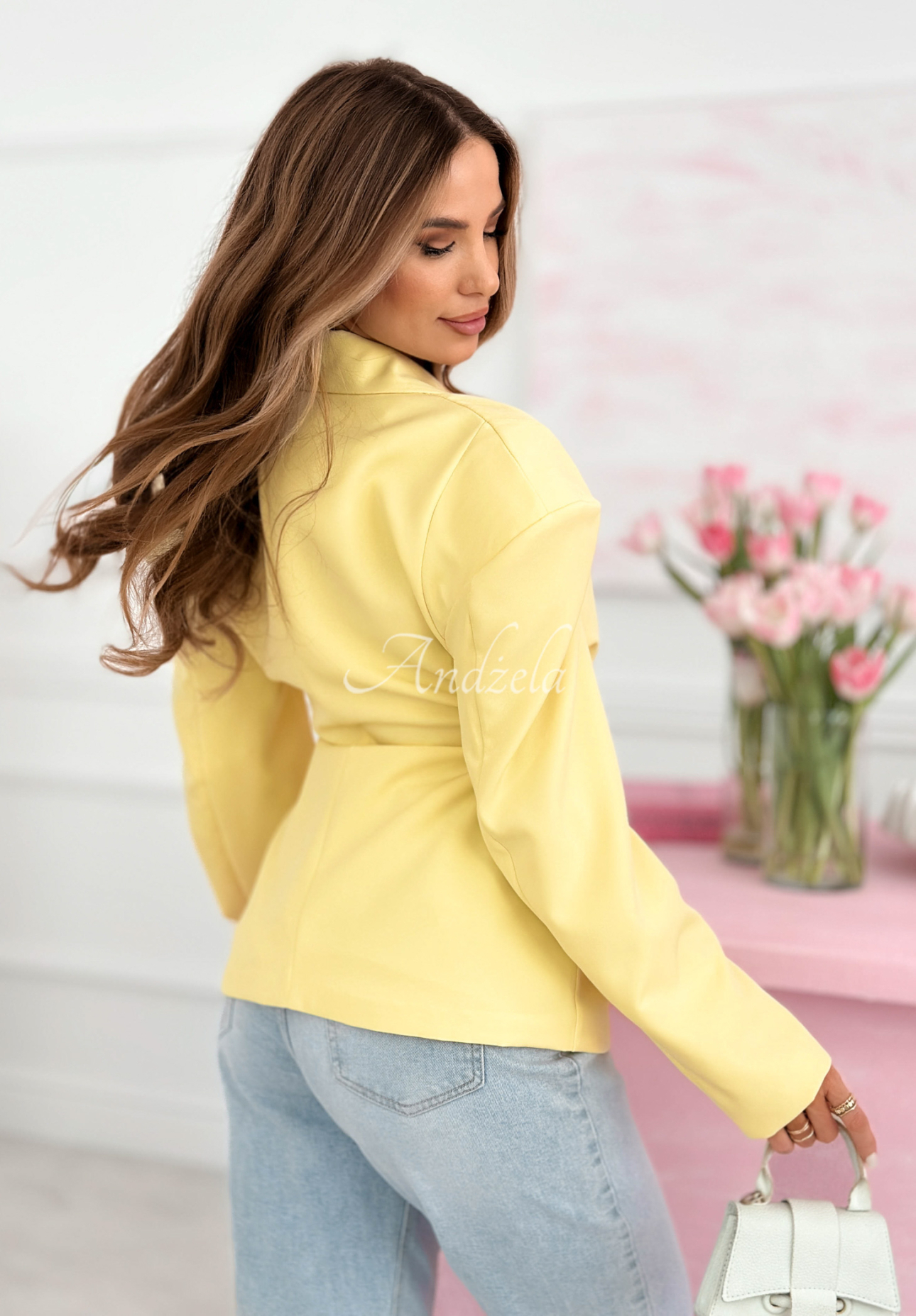 Double-breasted jacket with Coctail Party shoulder pads, yellow