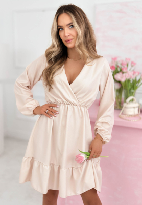 Wickelkleid mit R&uuml;schen und Viskose Valentina Beige