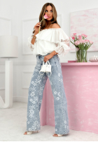 Hose Jeans wide leg w kwiecisty print Wildrose Blau