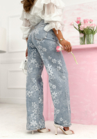 Hose Jeans wide leg w kwiecisty print Wildrose Blau