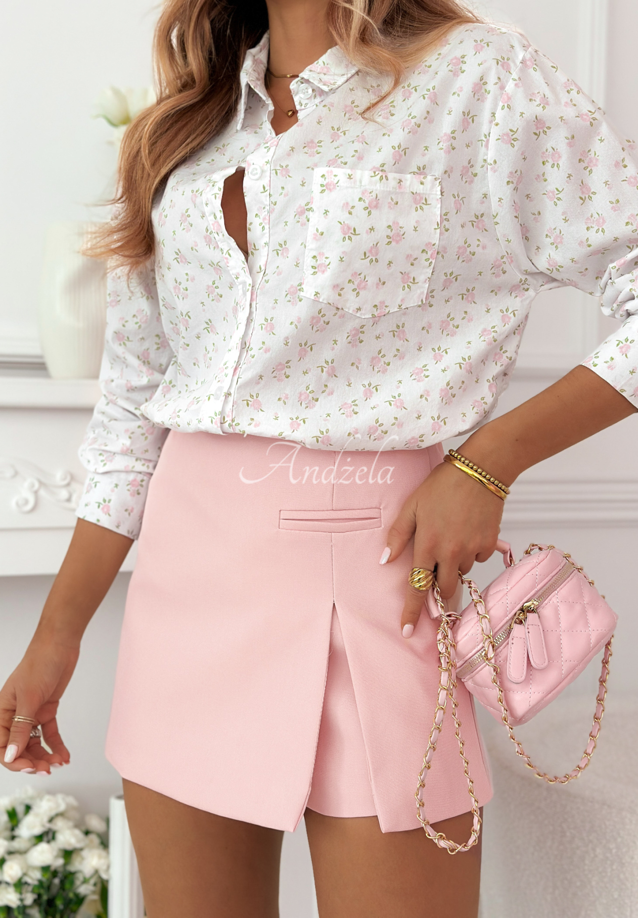 Elegant Clarice powder pink mini skirt-shorts