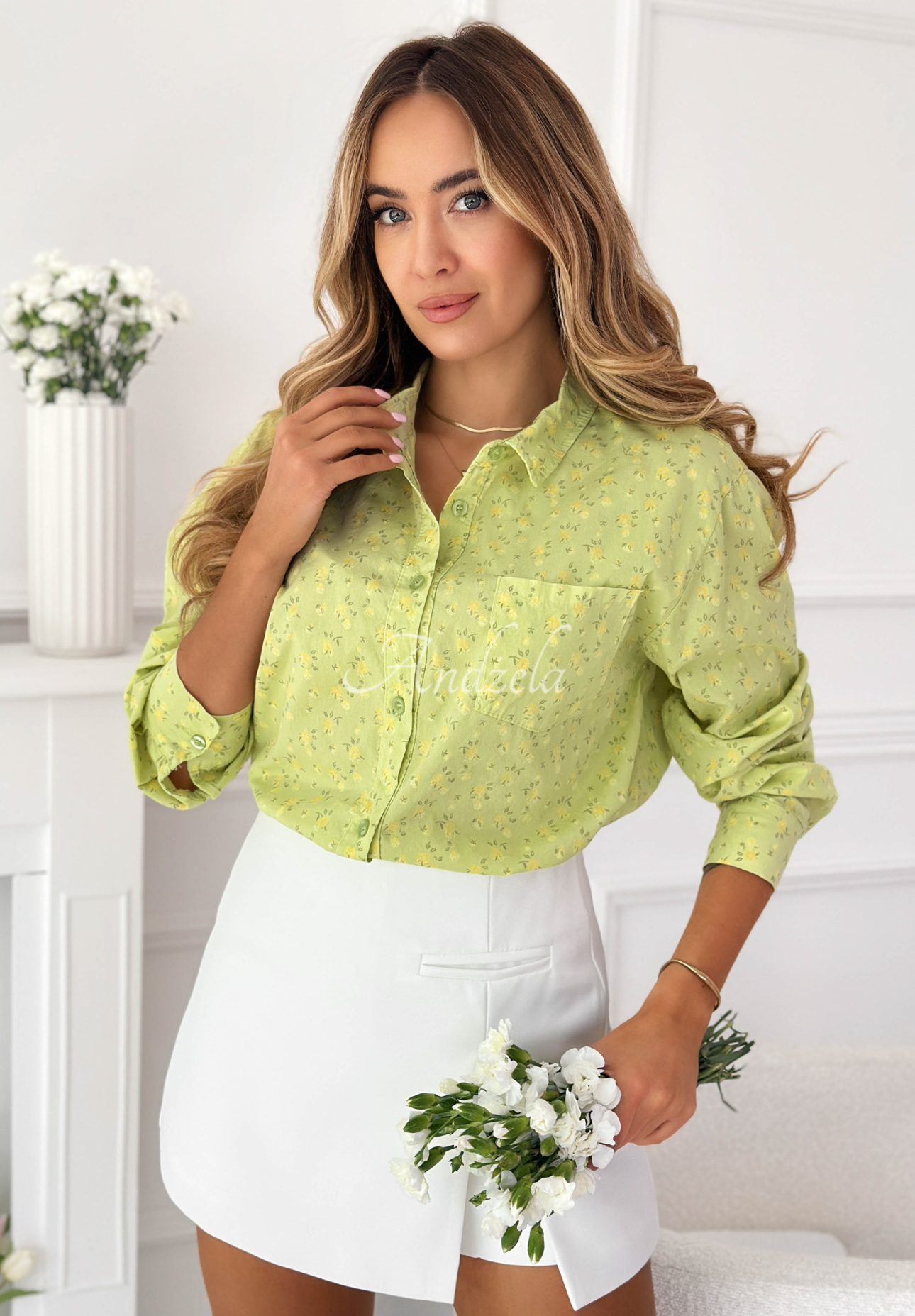 Baumwollhemd mit Blumenmuster MarbellaPistaziengrün