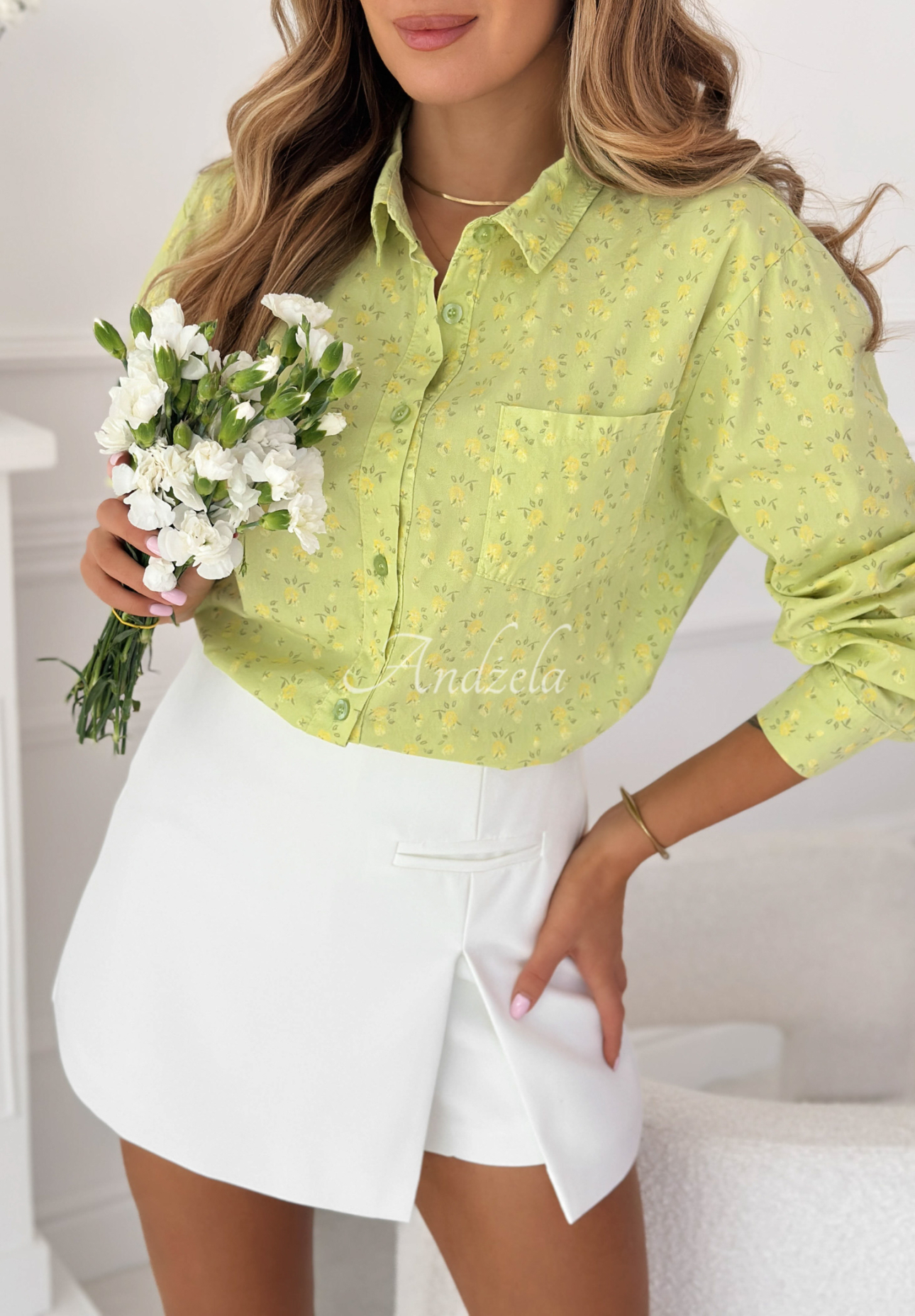 Baumwollhemd mit Blumenmuster MarbellaPistaziengrün