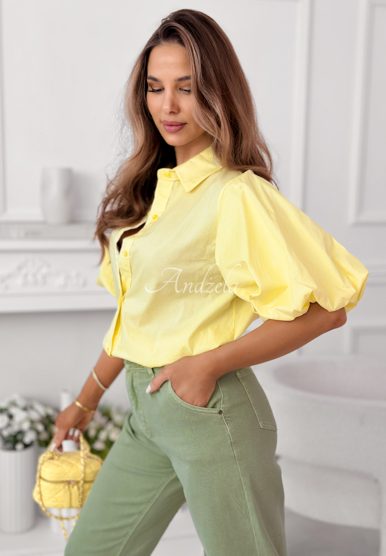 Baumwollhemd mit Puffärmeln Jane Gelb