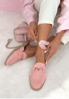 zamszowe Pantoletten mokasyny z frędzlami Sylvette Beige