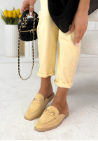 zamszowe Pantoletten mokasyny z frędzlami Sylvette Beige