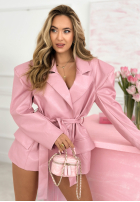 Skórzana marynarka z szerokimi ramionami i paskiem Aveline czarna