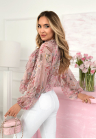 Kwieciska Bluse z wiązaniem i falbankami Blooms On You Rosa