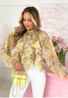 Kwieciska Bluse z wiązaniem i falbankami Blooms On You Rosa