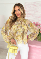 Kwieciska Bluse z wiązaniem i falbankami Blooms On You Rosa