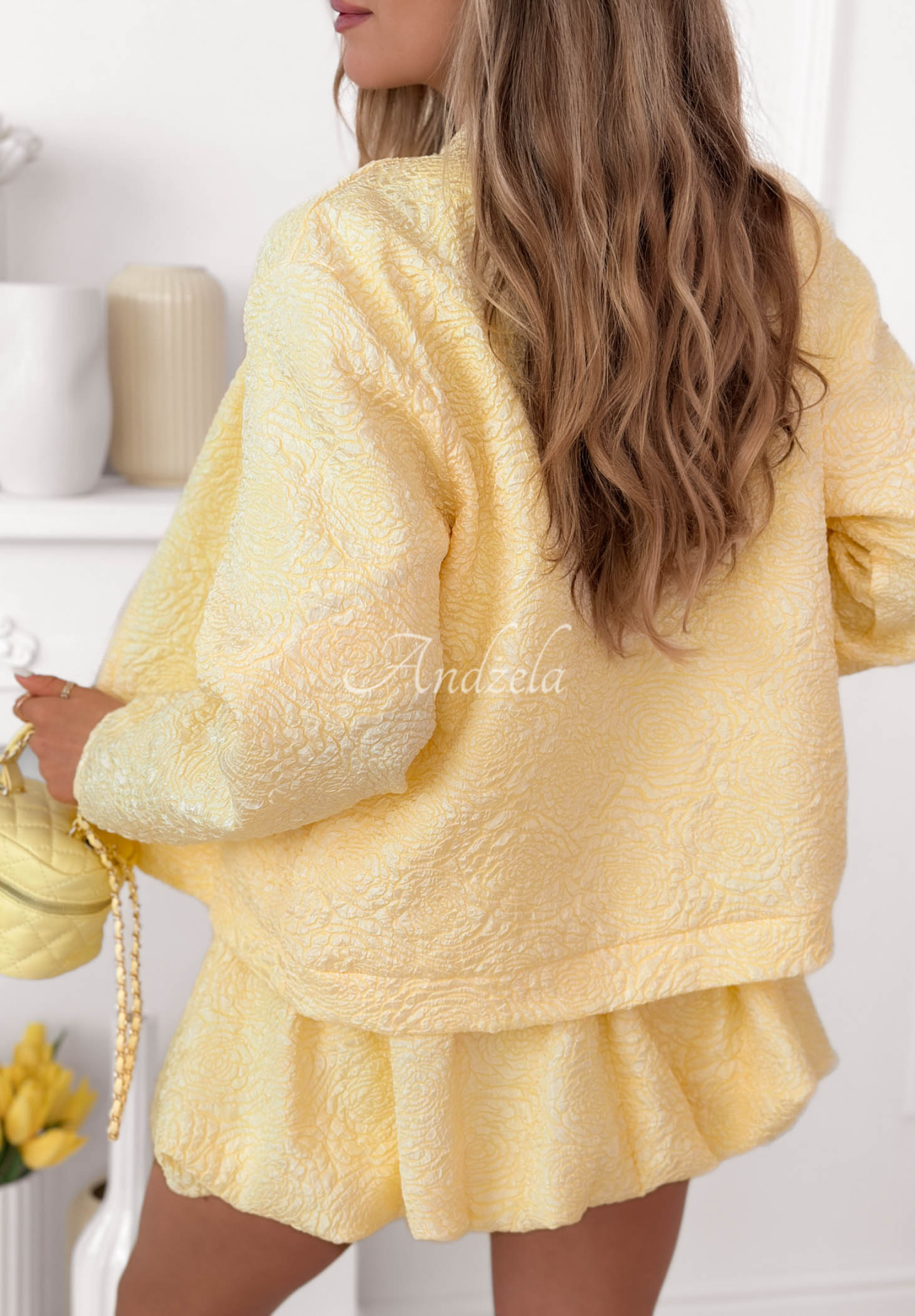 Kurze Bomberjacke aus strukturiertem Material Layla Gelb