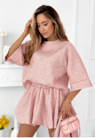 Kreszowana Bluse z krótkimi rękawami Layla Gelb