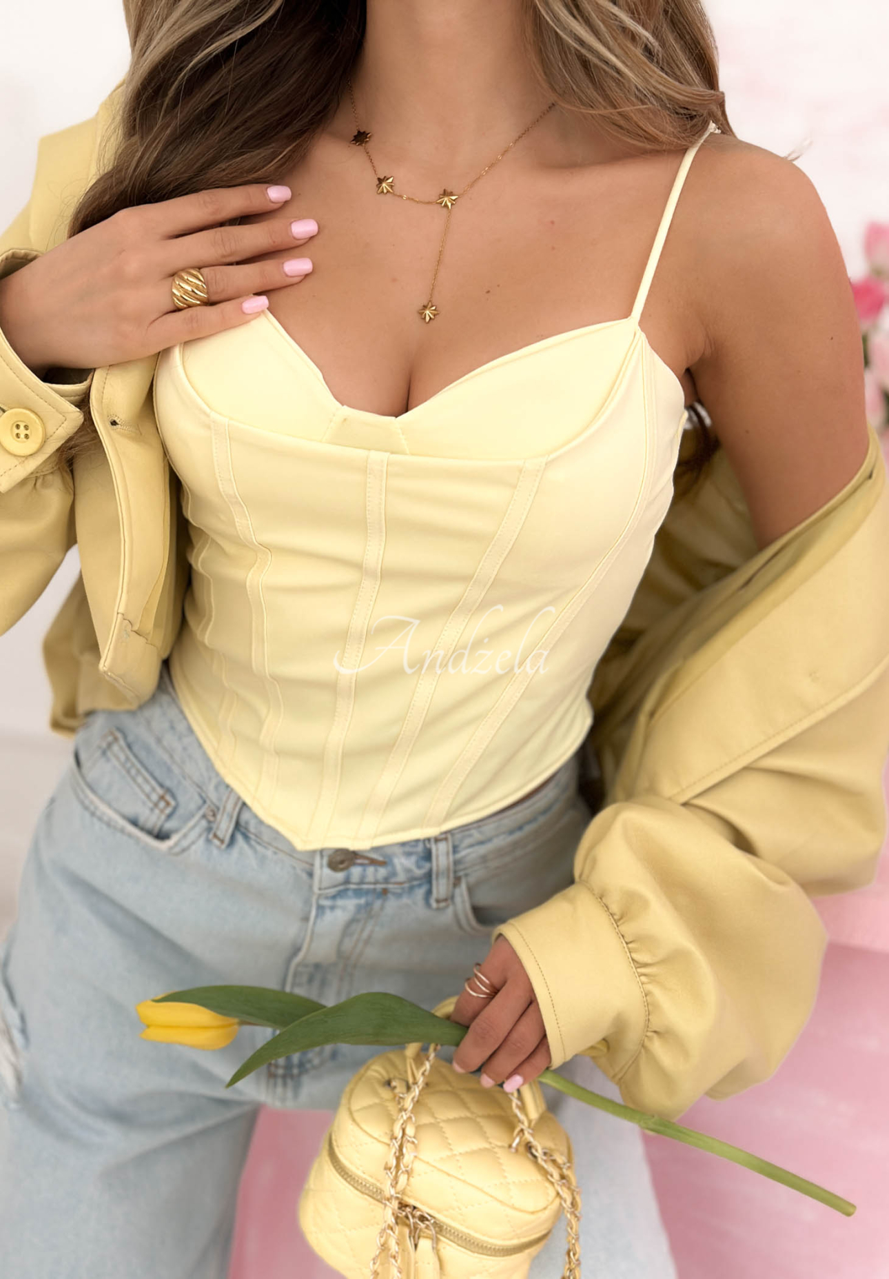 Corset top with Mabel neckline, yellow