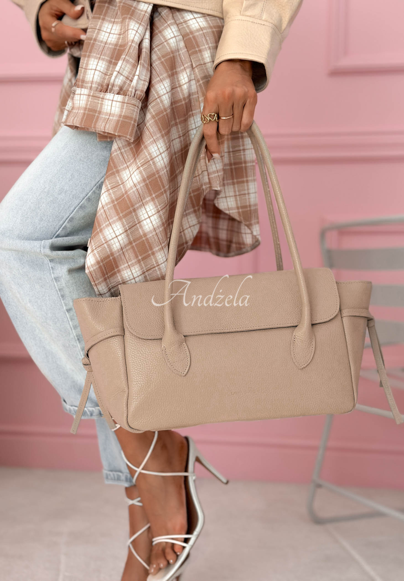 Patrice beige leather handbag