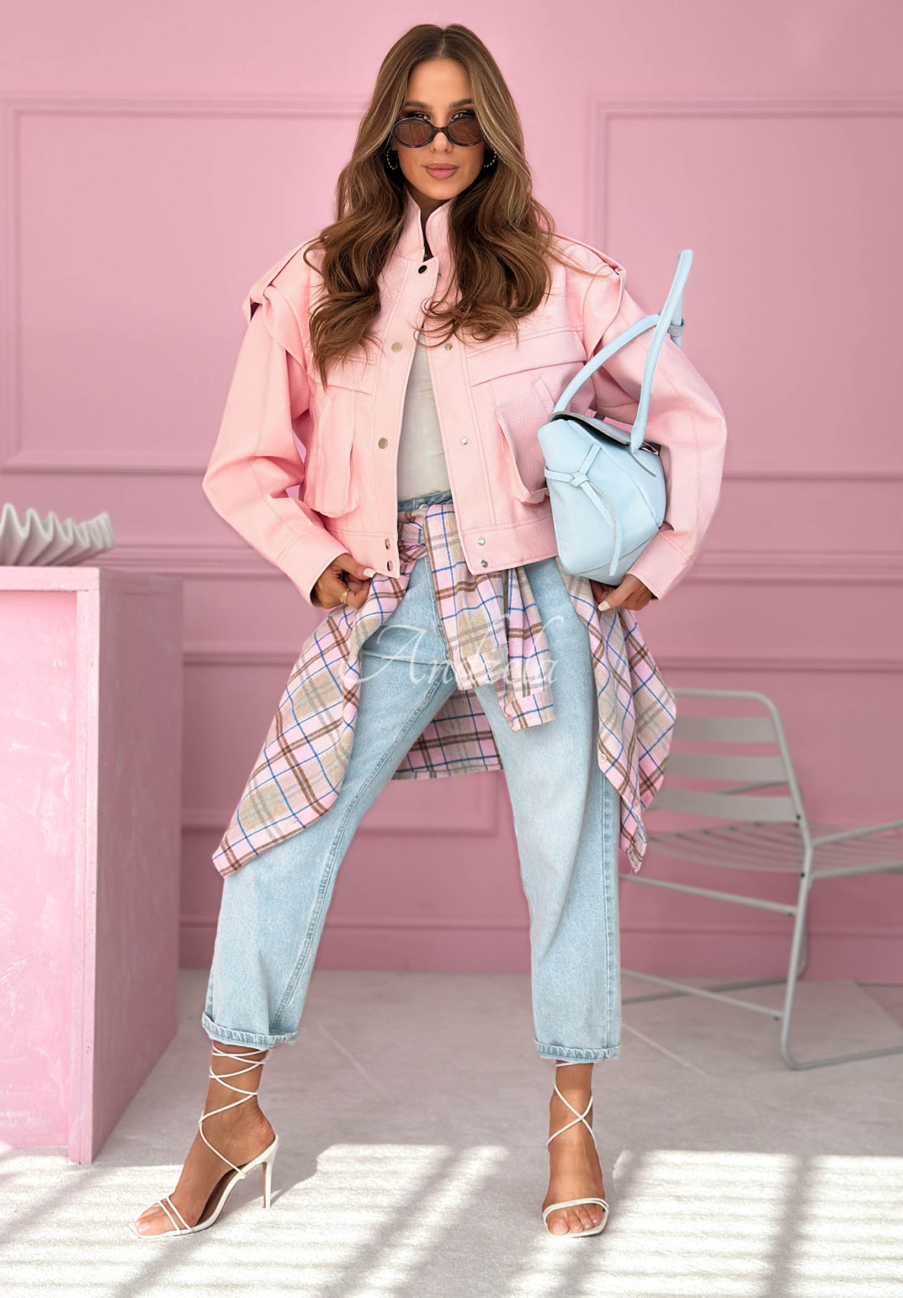 Kurze Lederjacke mit Kragen Jolie Rosa