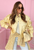 Krótka skórzana kurtka z kołnierzem Jolie żółta