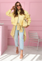 Krótka skórzana kurtka z kołnierzem Jolie żółta