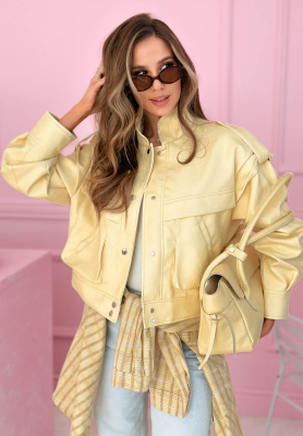 Kurze Lederjacke mit Kragen Jolie Gelb