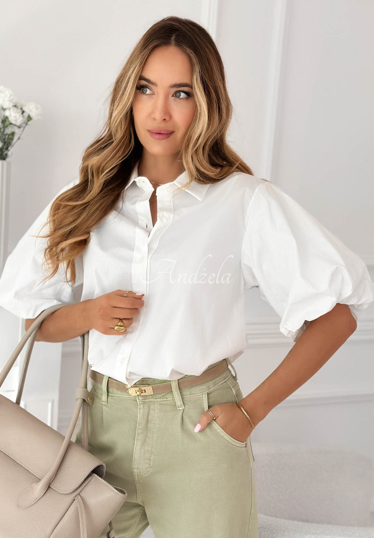 Jane white cotton shirt with puffed sleeves