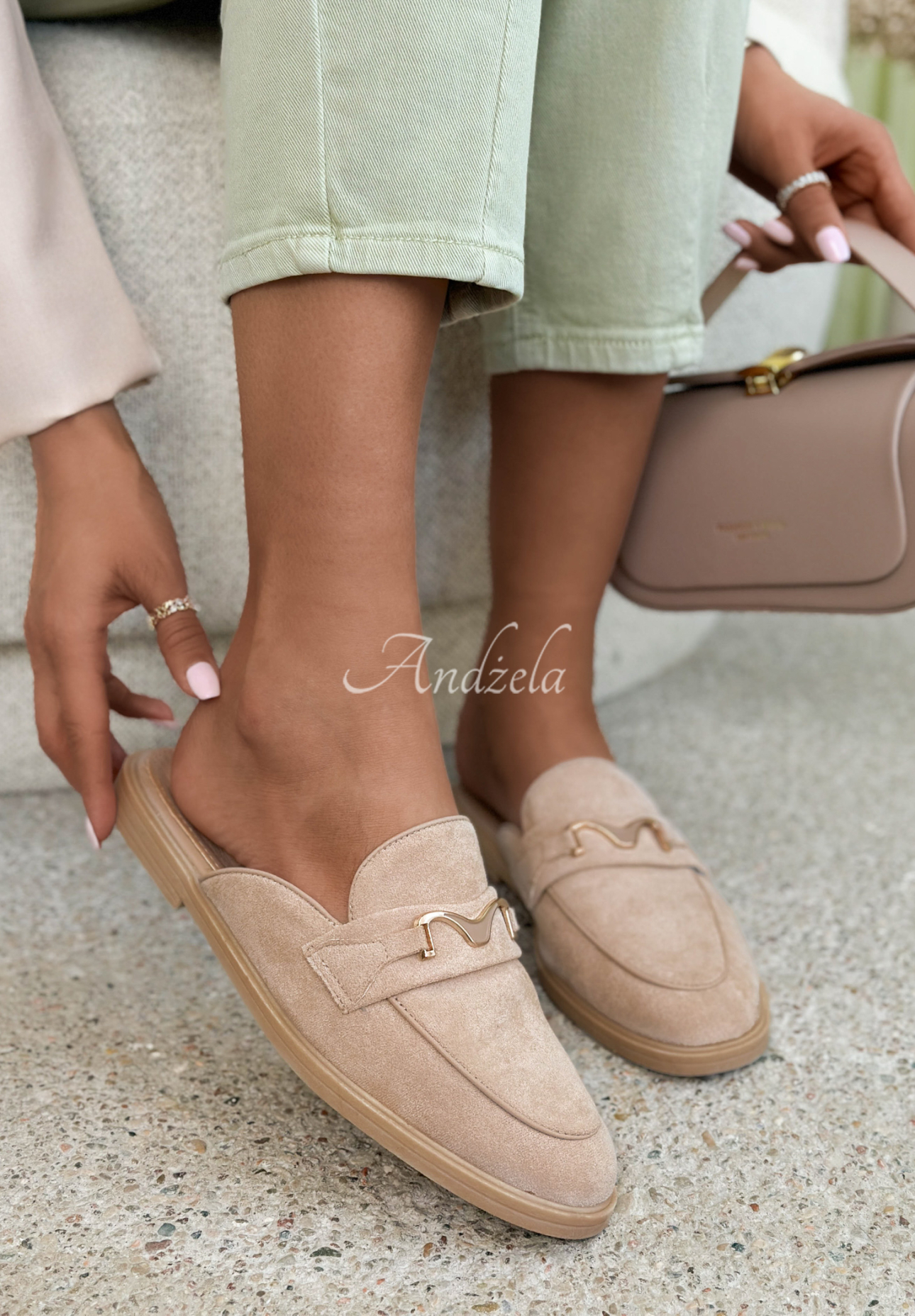 Pantoletten-Loafer aus Wildlederimitat Sylvette Beige