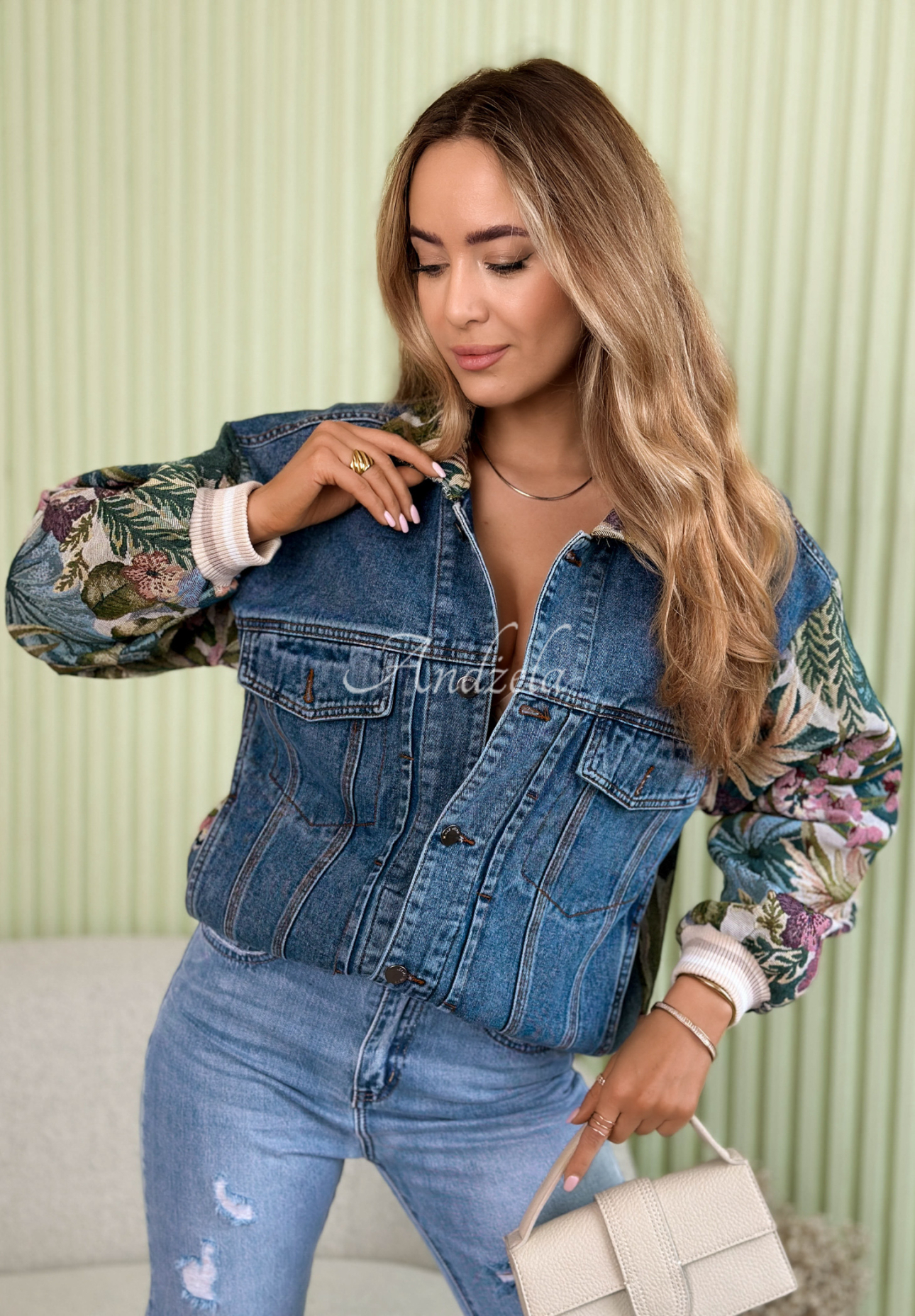 Denimjacke mit Jacquard-Einsätzen Leah Blau