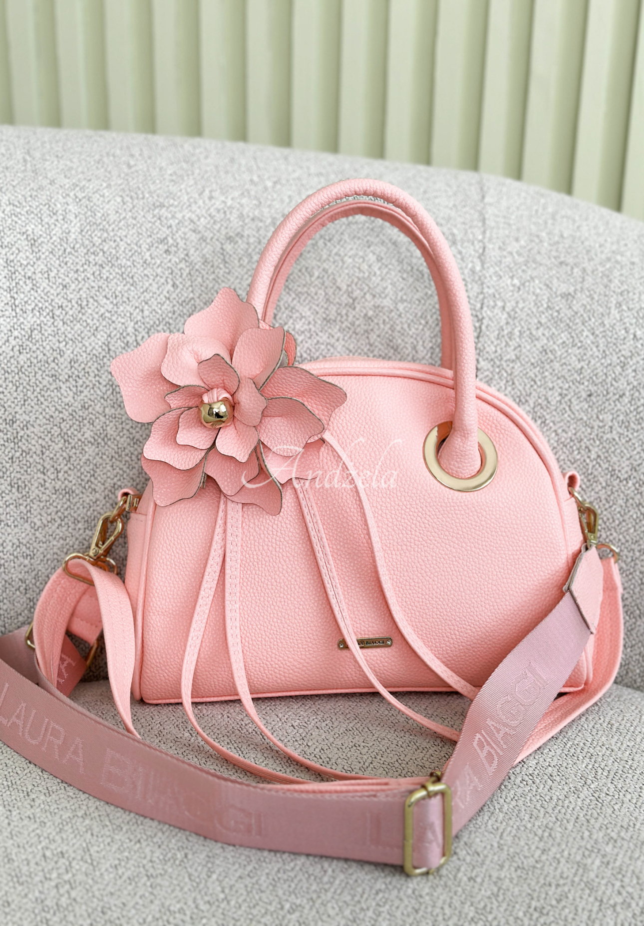 Ledertasche mit Blume Kallie Puderrosa