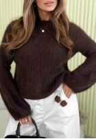 Miękki moherowy sweterek z bufkami Cotton Candy Schokoladenbraun