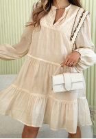 Kleid mini z falbankami i haftami Adrienne Beige