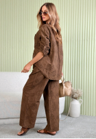 Haftowany Set Hemd i Hose wide leg Seraphelle Mokkafarben