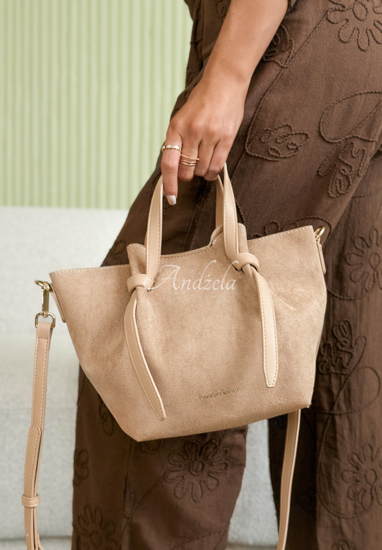 Beatrice beige suede handbag