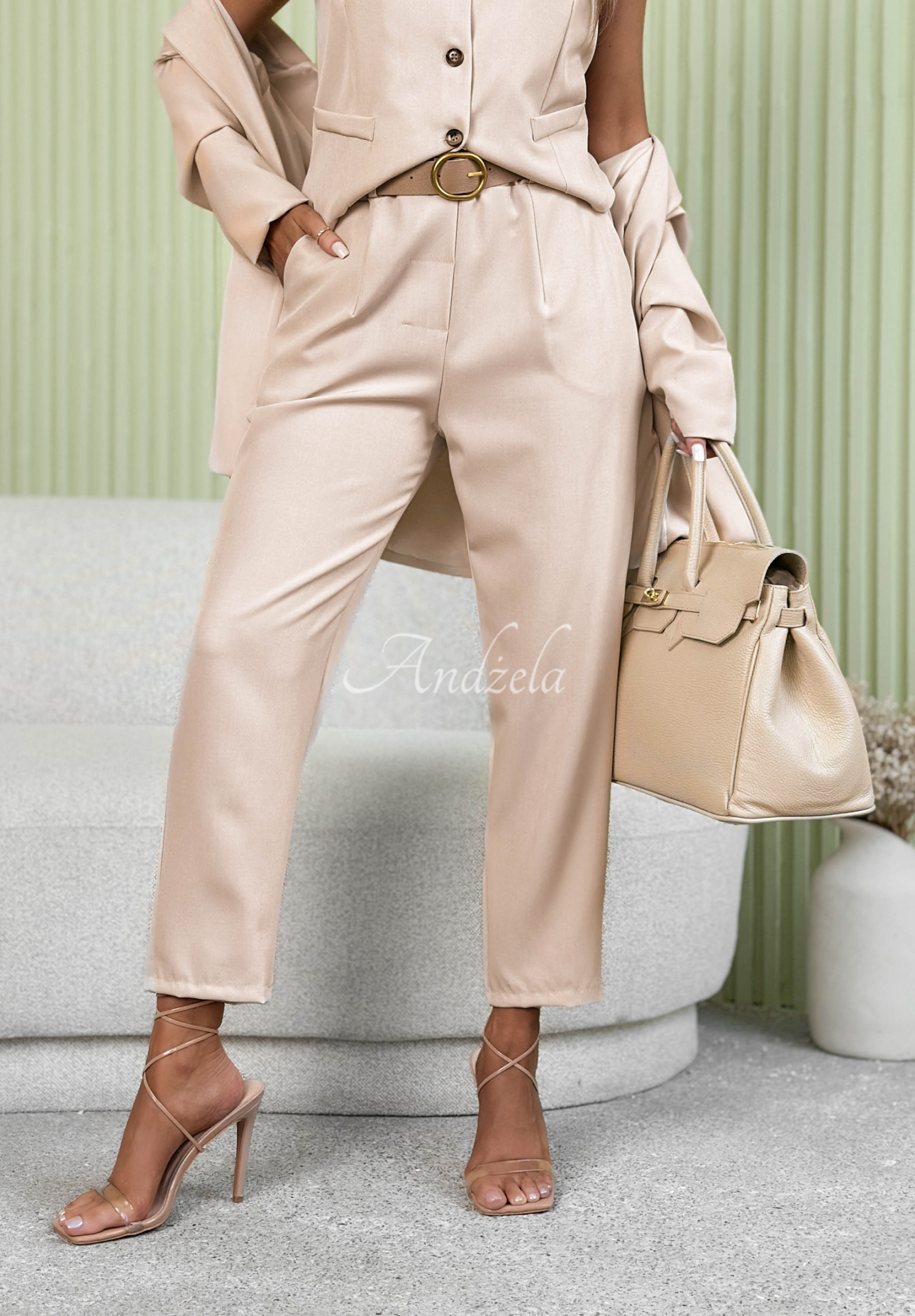 Elegante Zigarettenhose mit Gürtel Cordelia Beige