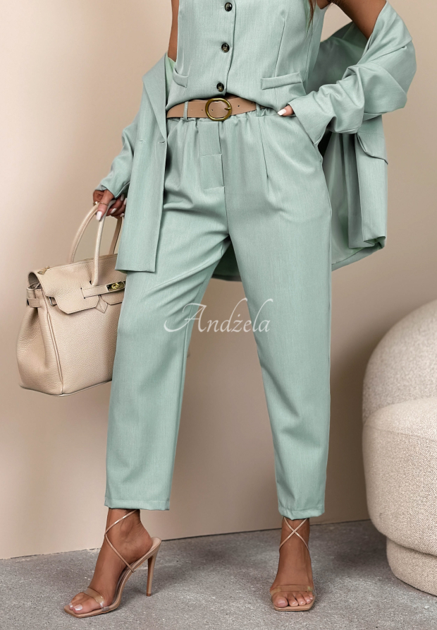 Elegante Zigarettenhose mit G&uuml;rtel Cordelia Pistaziengr&uuml;n
