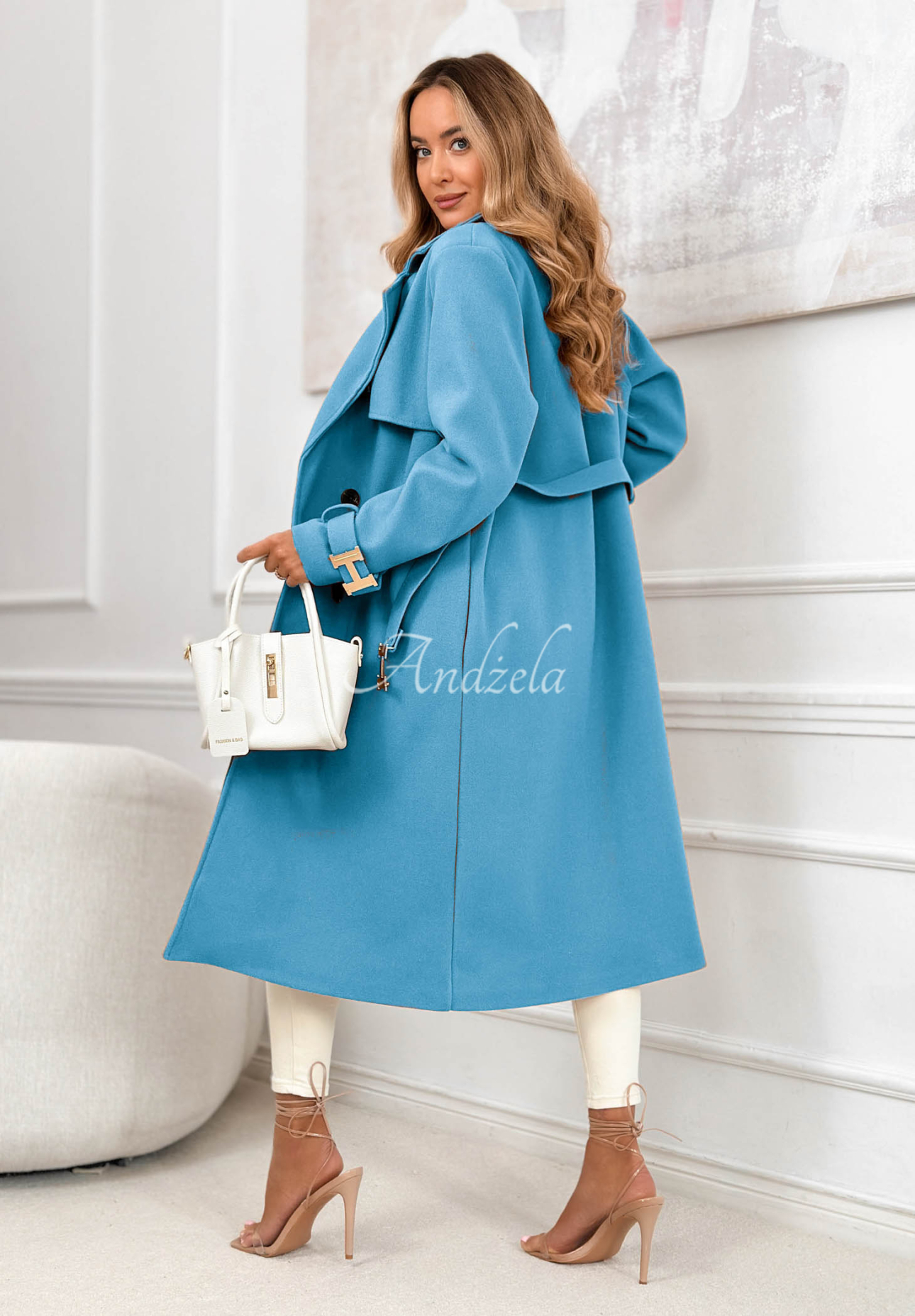 Changing Of Seasons long double-breasted coat with belt, blue