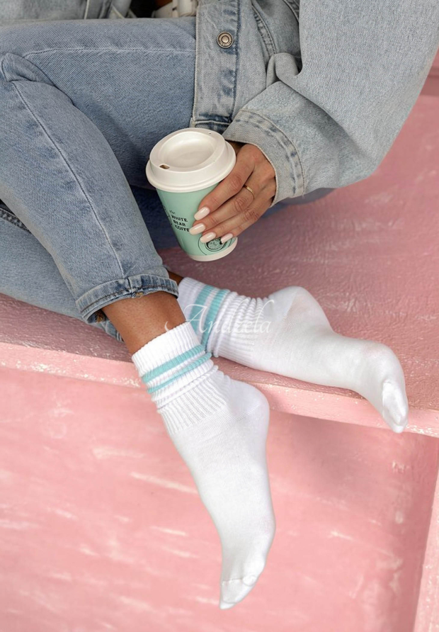 Lange Socken Brianna wei&szlig;-Himmelblau