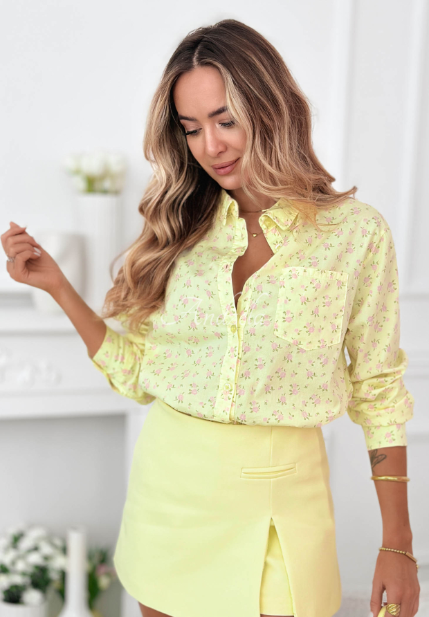 Baumwollhemd mit Blumenmuster Marbella Gelb