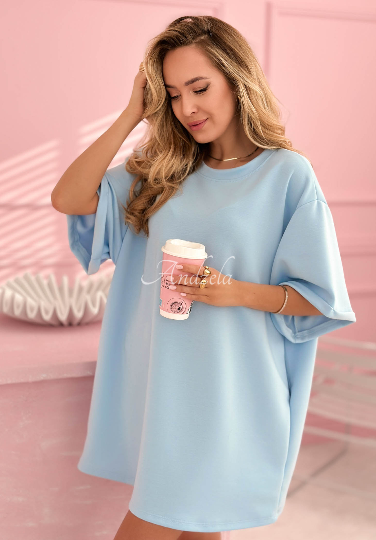 Langes T-Shirt-Tunika mit Viskose Base Babe Blau