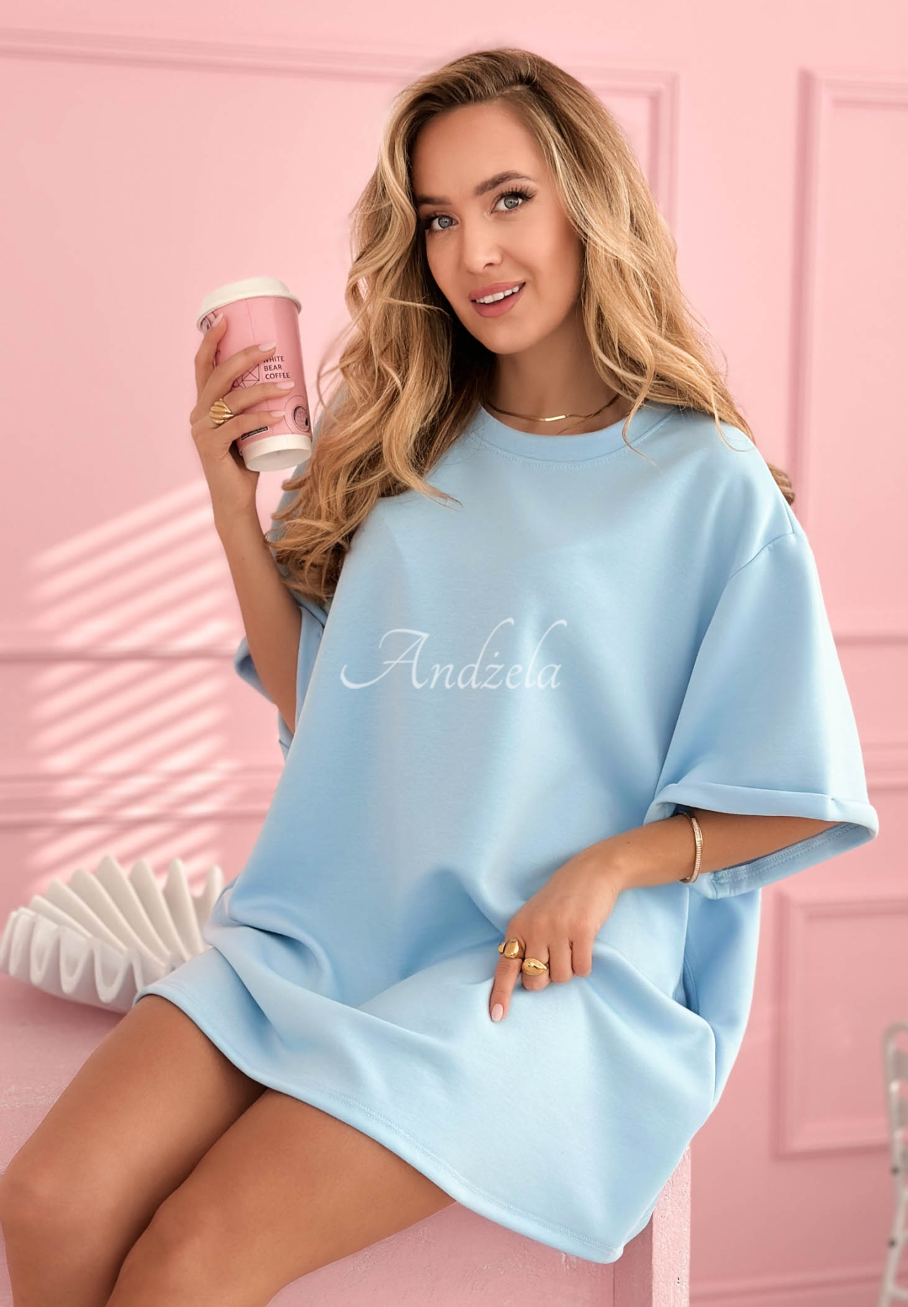 Langes T-Shirt-Tunika mit Viskose Base Babe Blau